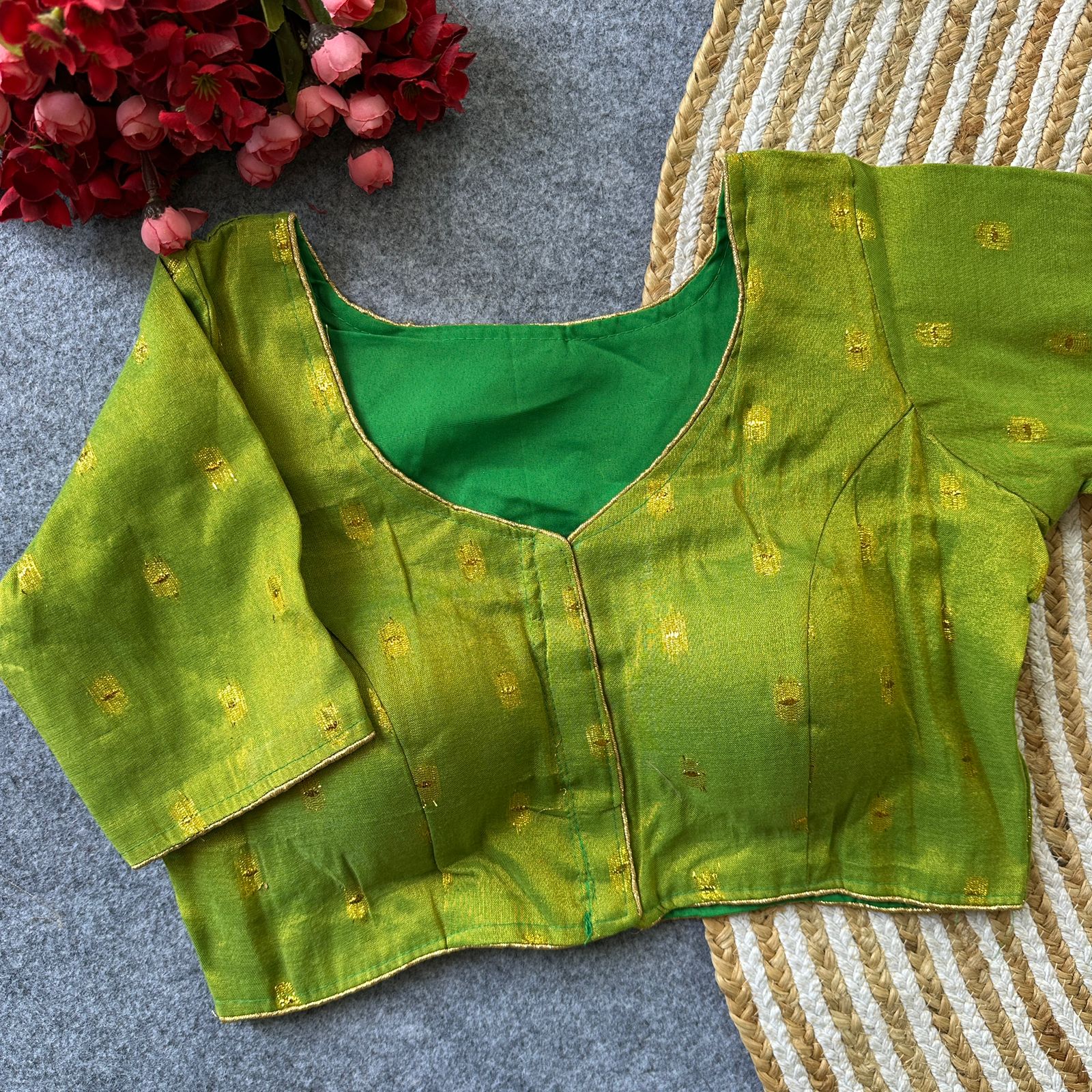 Wamika Embroidery Blouse-Olive green